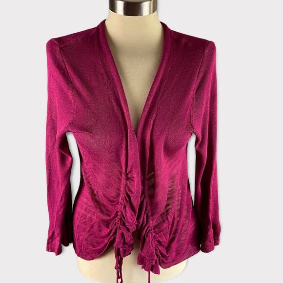 Dressbarn Womens Medium Open Front Cardigan Sweater with Ruching Pink - Picture 1 of 10